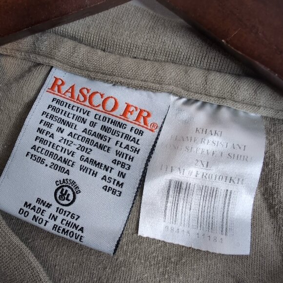 Rasco Flame Resistant FR Men's Khaki/Beige Long Sleeve Shirt Chest Pocket, 3XL - Picture 7 of 9